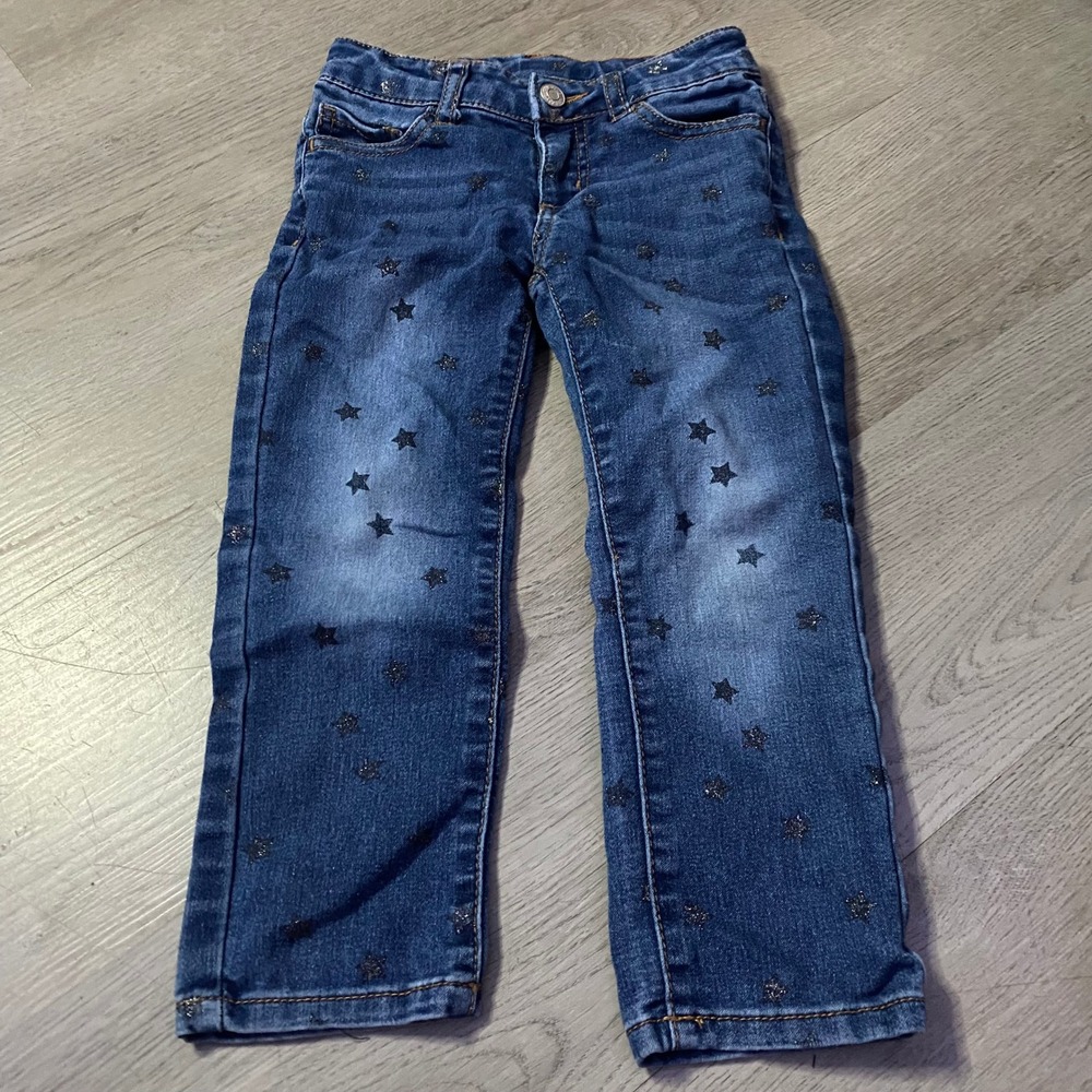 Okie Dokie Star Print Jeans Toddler 3T Blue Glitter Denim Pants